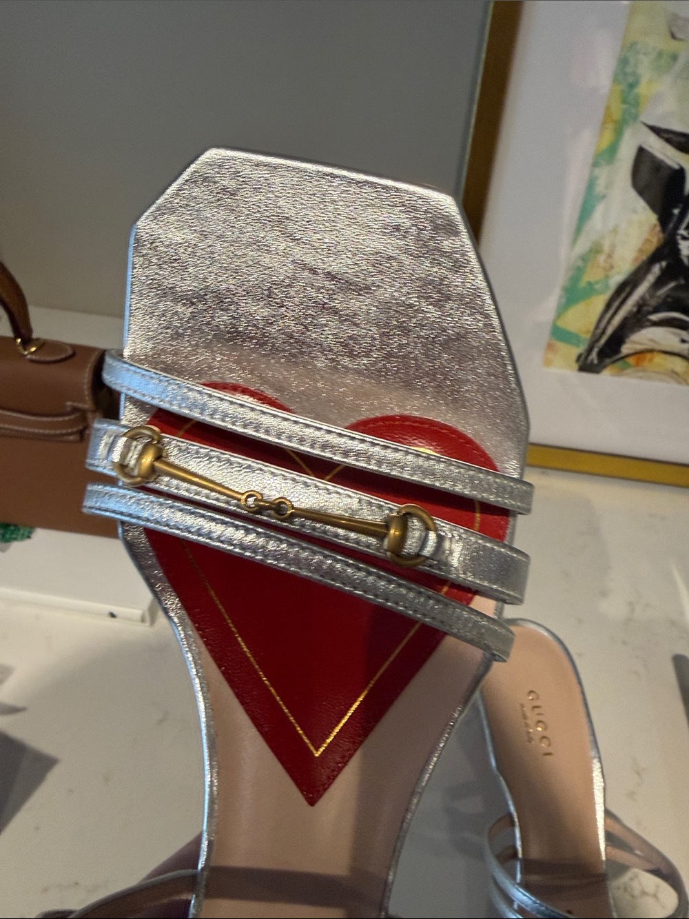 New with bags Gucci Silver Leather Double-Strap Horsebit Slide Sandals